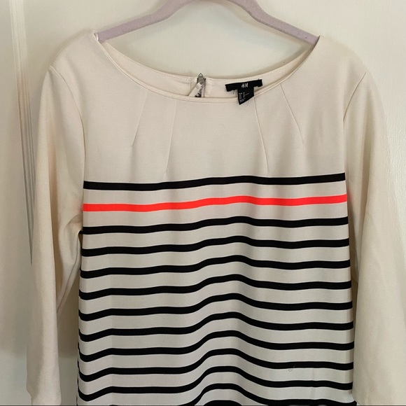 Creamy white and black striped shift dress, size M - Picture 2 of 4